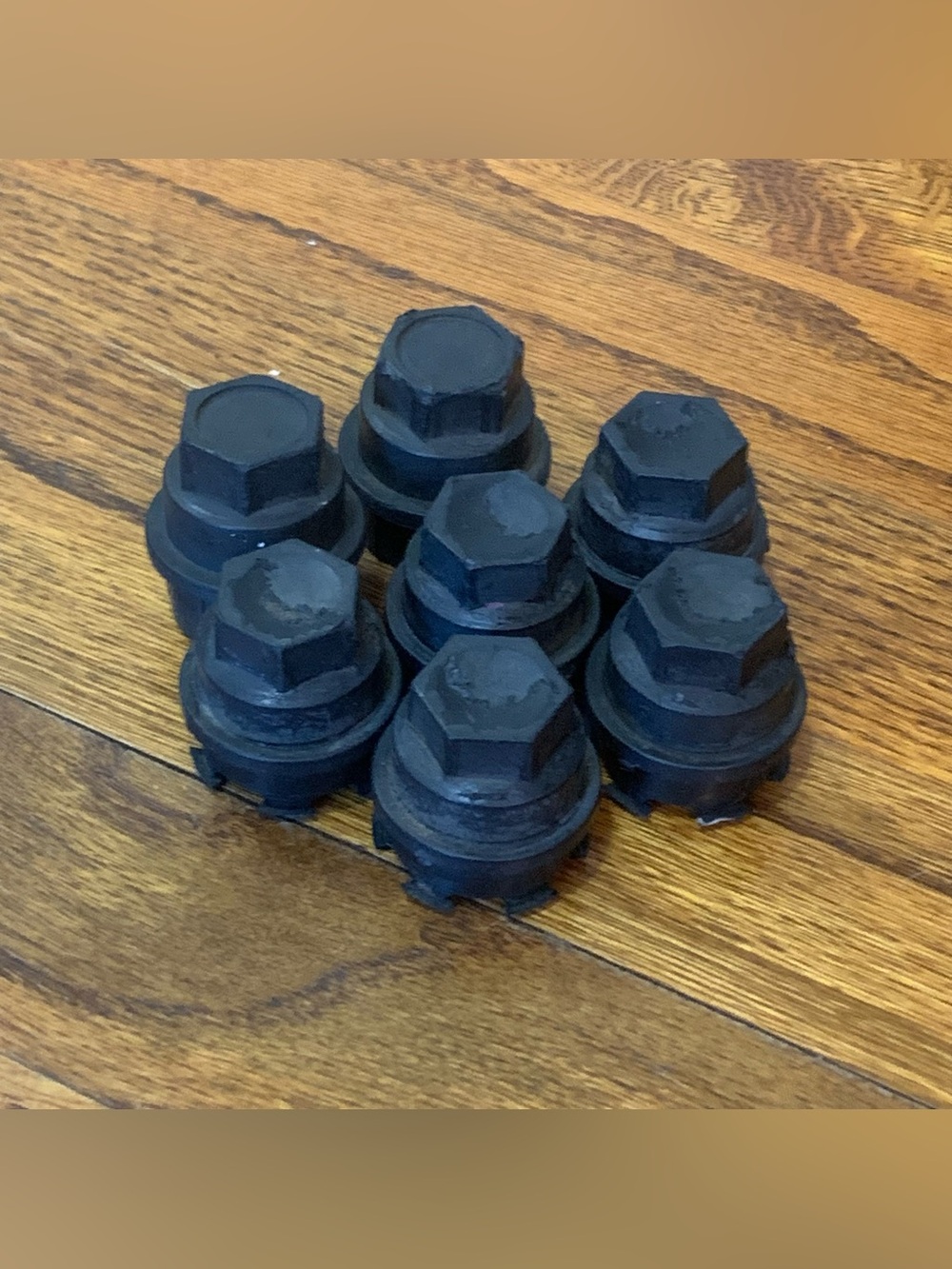7 Black plastic wheel lug nut covers Chevrolet Silverado, Tahoe, GMC Sierra, GMC